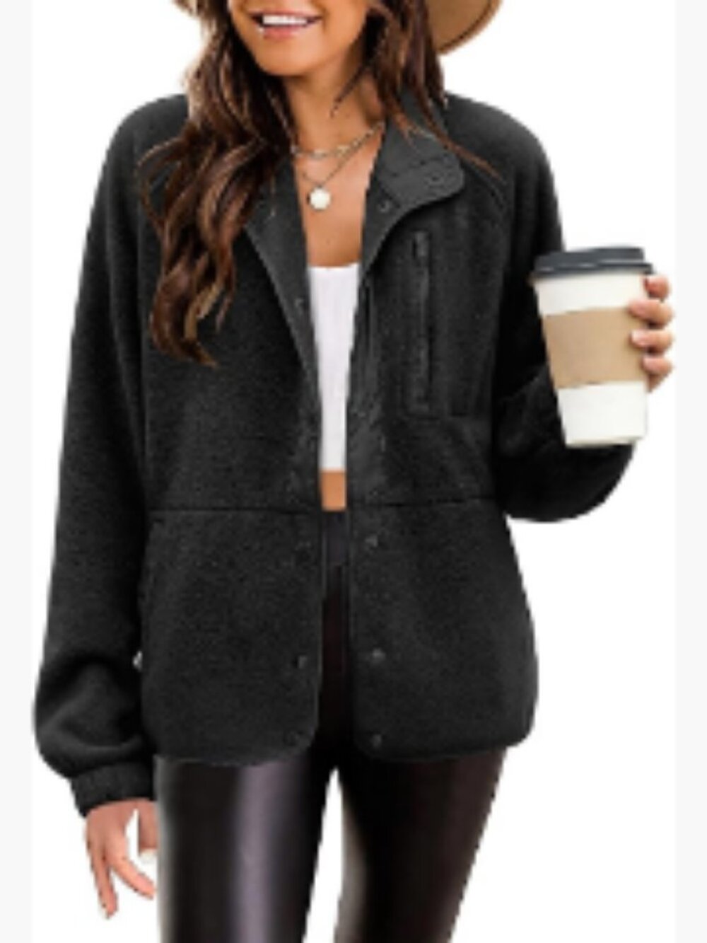 Cozy Fleece Jacket with Western Aztec Print Snap Button Down Coat